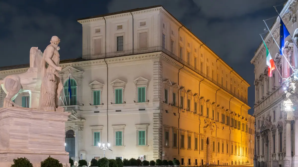 Il Palazzo del Quirinale a Roma in notturna